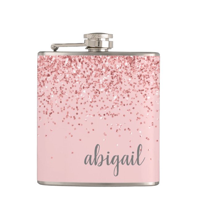 Personalisiert Blush-Pink-Monogramm des Girl-Glitz Flachmann (Vorderseite)