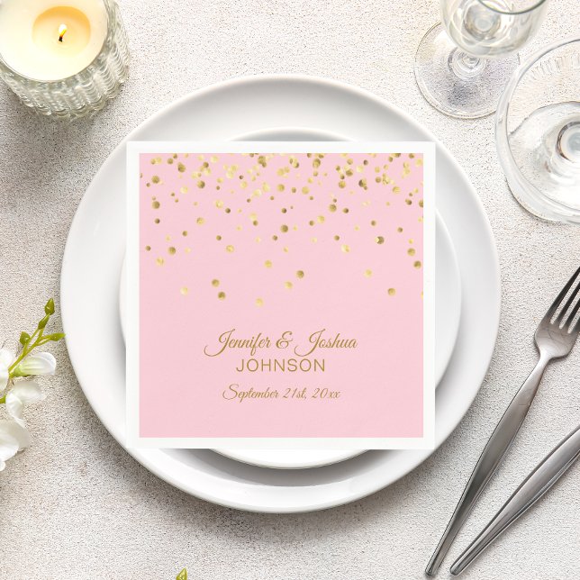 Personalisiert Blush Pink Rose Gold Confetti Hochz Serviette (Von Creator hochgeladen)