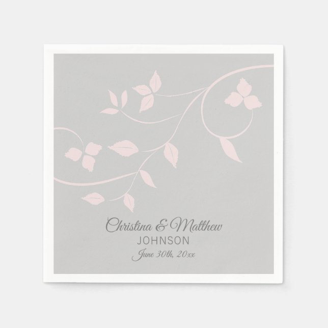Personalisiert Blush Pink Rose & Gray (Grau) Hochz Serviette (Vorderseite)