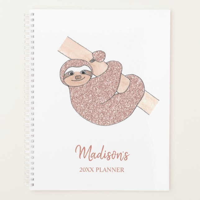 Personalisiert Blush Pink Sloth  Planer (Vorderseite)