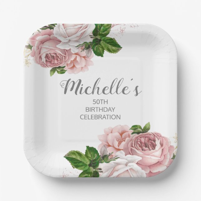 Personalisiert Blütenpinsel Pappteller (Vorderseite)