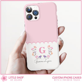 Personalisiert Blütenrosa Floral Monogramm iPhone 16 Hülle