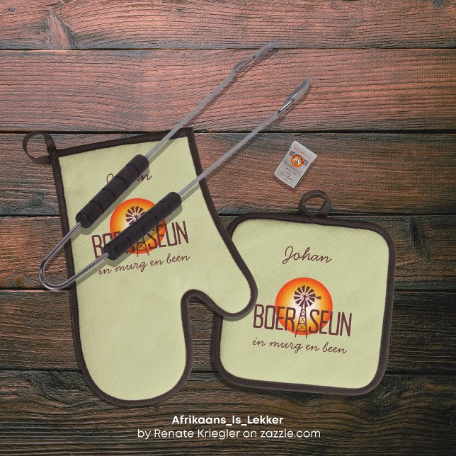 Personalisiert BOERSEUN Windpomp Afrikaans Braai / Ofenhandschuh & Topflappen-Set (Von Creator hochgeladen)