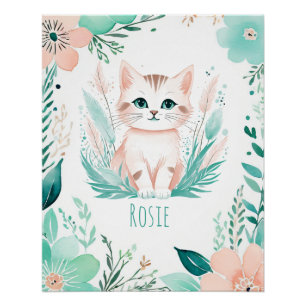 Personalisiert Boho Baby Poster - Kitten Design