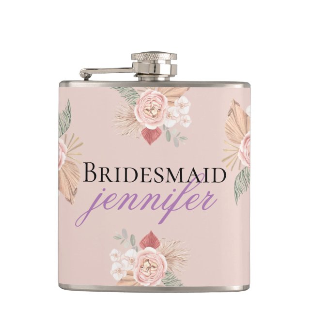 Personalisiert Boho Boho Floral Herzflasenfarbe Flachmann (Vorderseite)