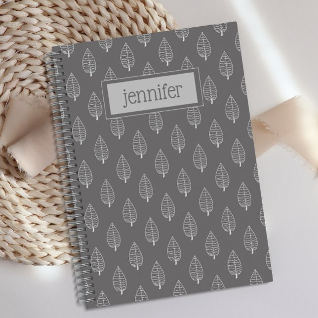Personalisiert Boho Dark Gray Leaf Journal Notizbuch (Von Creator hochgeladen)