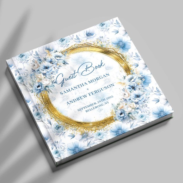 Personalisiert Boho Dusty Blue Gold Glitzer Weddin Gästebuch (Personalized Boho Dusty Blue Gold Glitter Wedding Guest Book)