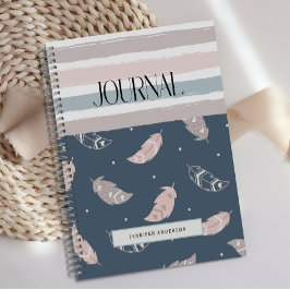 Personalisiert Boho Feather Stripes Pastell Journa Notizbuch