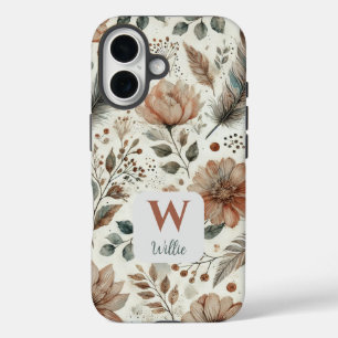 Personalisiert Boho Floral Monogramm und Name iPhone 16 Hülle