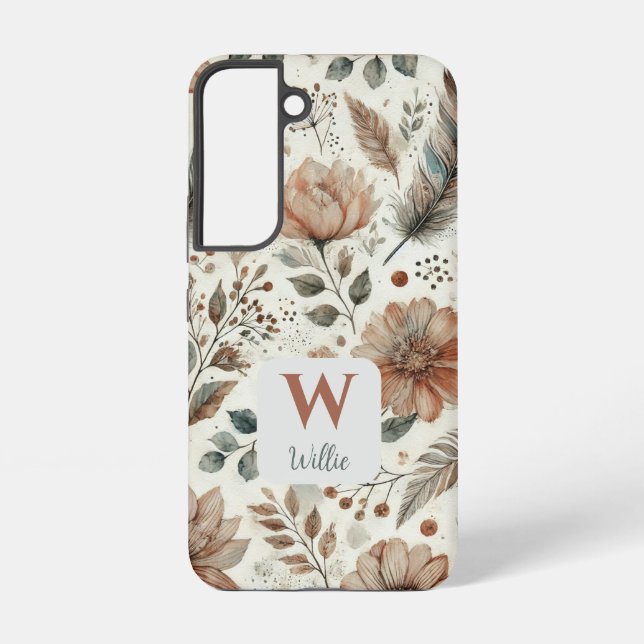 Personalisiert Boho Floral Monogramm und Name Samsung Galaxy Hülle (Rückseite)