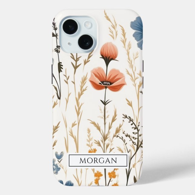 Personalisiert Boho Floral Wildblume Sage Green Case-Mate iPhone Hülle (Rückseite)
