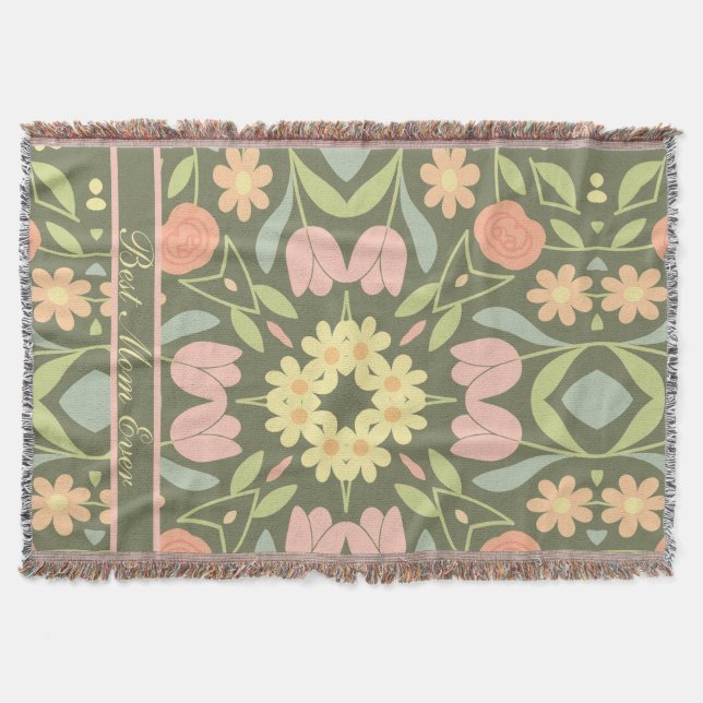Personalisiert Boho Floral Woven Throw Blanket Decke (Vorderseite)
