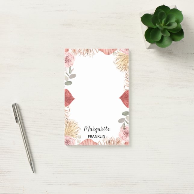 Personalisiert Boho Florals Zuhause Post-it Klebezettel (Büro)