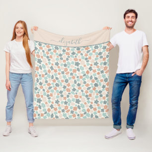 Personalisiert Boho Green Peach Pink Floral Fleecedecke