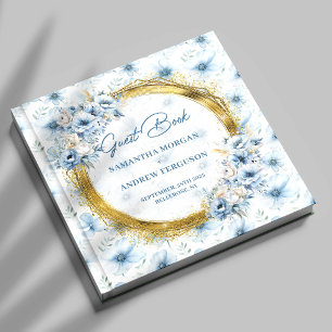 Personalisiert Boho Light Blue Gold Glitzer Weddin Gästebuch