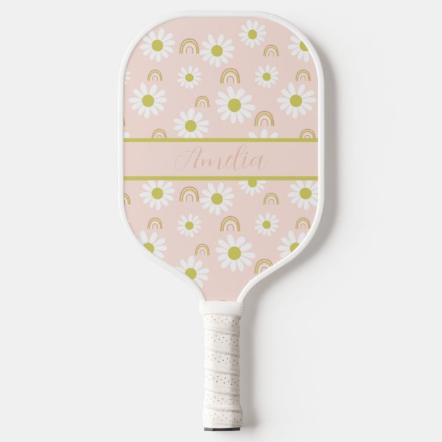 Personalisiert Boho Pink Daisy Pickleball Paddle (Vorderseite)