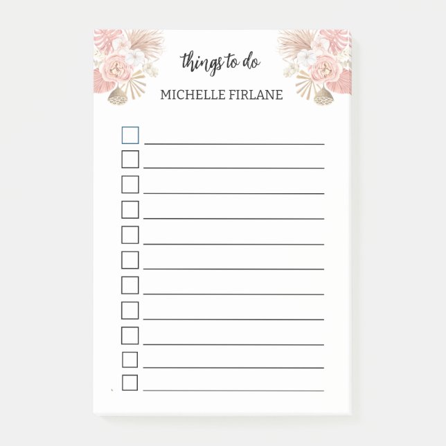 Personalisiert Boho Pink Florals Post-it Klebezettel (Vorderseite)