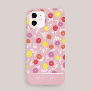 Personalisiert Boho Pink Modern Floral pattern nam iPhone 14 Hülle