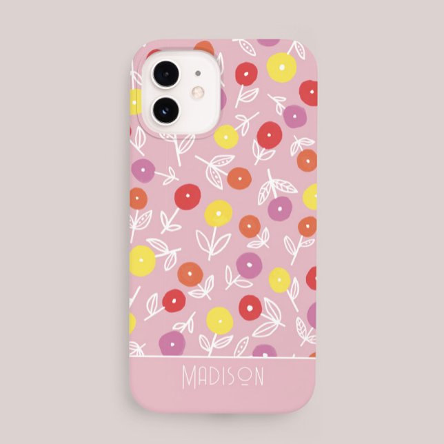Personalisiert Boho Pink Modern Floral pattern nam iPhone Hülle (Von Creator hochgeladen)