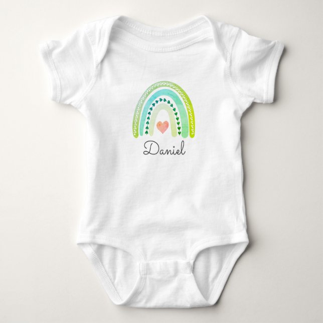 Personalisiert Boho Rainbow Baby Name Heart Pastel Strampler (Vorderseite)