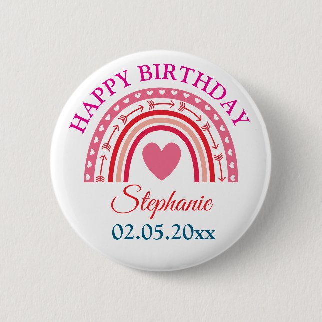 Personalisiert Boho Rainbow Birthday Button (Vorderseite)