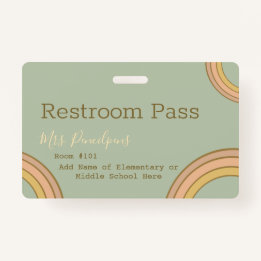 Personalisiert Boho Rainbow Hall Pass Green Ausweis