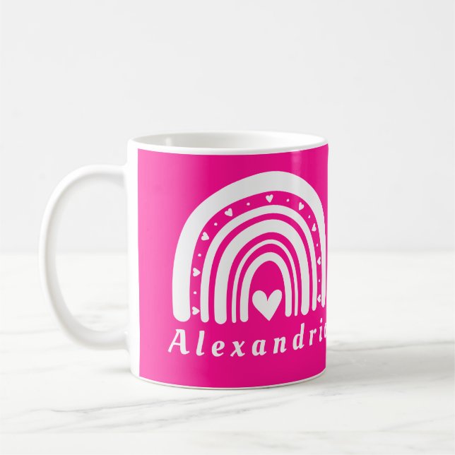 Personalisiert Boho Rainbow Hot Pink Kaffeetasse (Links)