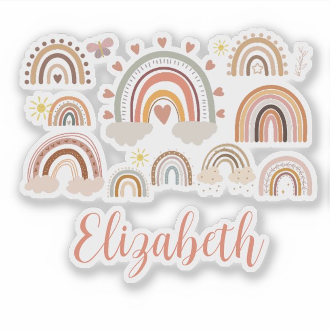 Personalisiert Boho Rainbow Kids Aufkleber (Vorderseite)