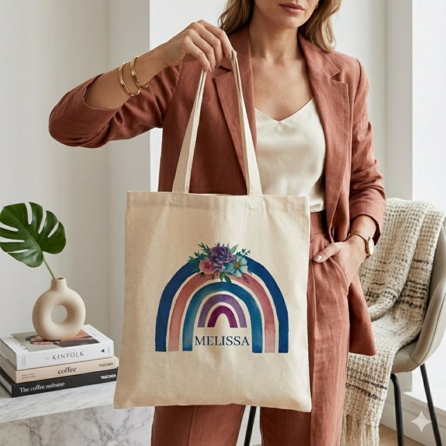 personalisiert Boho Rainbow mit Blume Tragetasche (Von Creator hochgeladen)