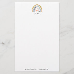 Personalisiert Boho Rainbow Pink Herzkid Briefpapier