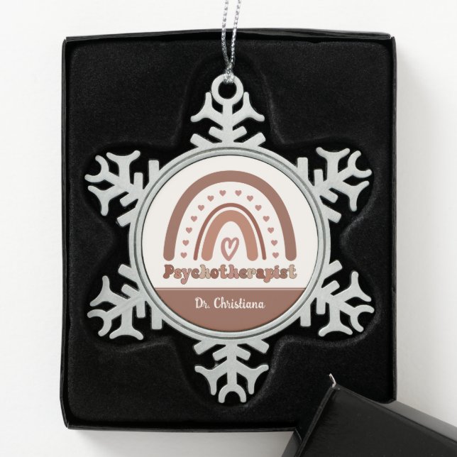 Personalisiert Boho Rainbow Psychotherapeut Schneeflocken Zinn-Ornament (Box)