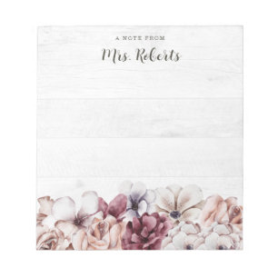Personalisiert Boho Rustic Floral Teacher Notizblock