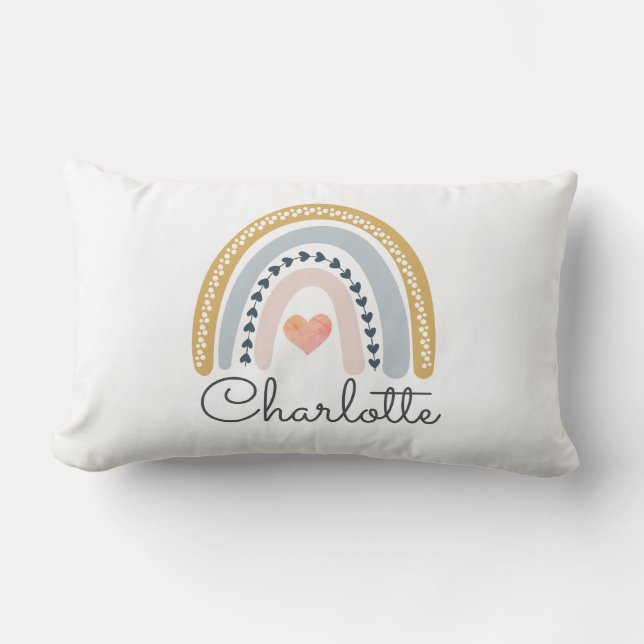 Personalisiert Boho Watercolor Rainbow Girl Lendenkissen (Vorderseite)