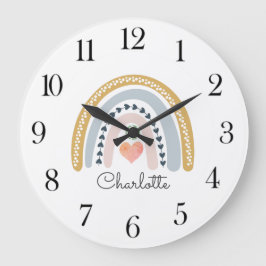 Personalisiert Boho Watercolor Rainbow Kinderzimme Große Wanduhr