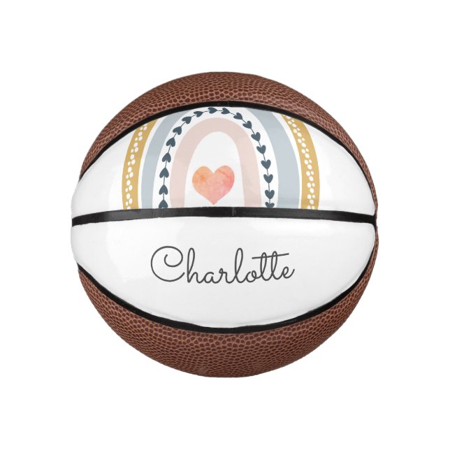 Personalisiert Boho Watercolor Rainbow Mini Basketball (Vorderseite)