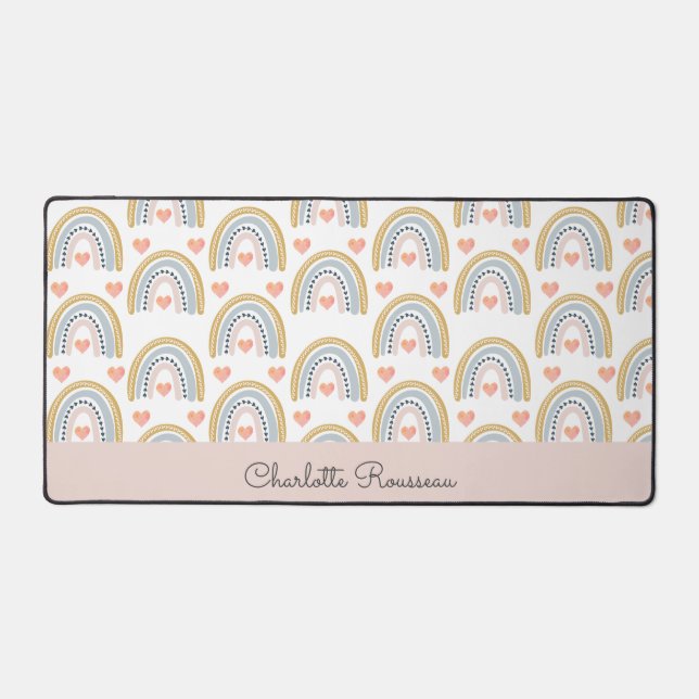 Personalisiert Boho Watercolor Rainbow-Muster Schreibtischunterlage (Vorderseite)