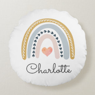 Personalisiert Boho Watercolor Rainbow Rundes Kissen