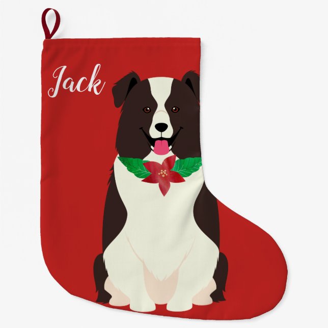 Personalisiert Border Collie Großer Weihnachtsstrumpf (Vorderseite)