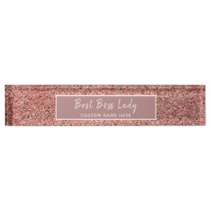 Personalisiert Boss Lady Rose Gold Glitzer Sparkas Namensplakette