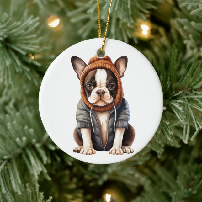 Personalisiert Boston Terrier Dog Art Keramik Ornament (Baum)