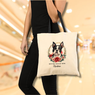 Personalisiert Boston Terrier Dog Mama Blumenkranz Tragetasche