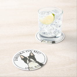 Personalisiert Boston Terrier Dog Wedding Runder Pappuntersetzer