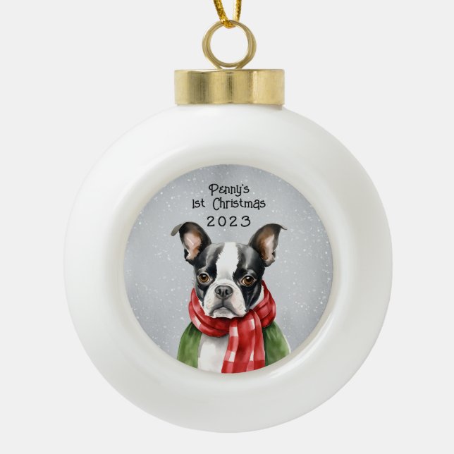Personalisiert Boston Terrier Keramik Kugel-Ornament (Vorderseite)