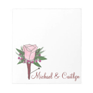Personalisiert Boutonniere Pink Rose Wedpad Notizblock
