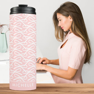Personalisiert Bow Individuelle Name Pink Thermal Thermosbecher