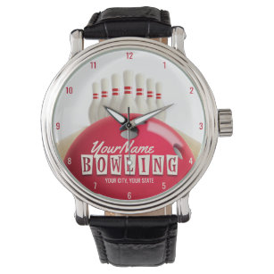 Personalisiert Bowling Ball Lanes Buttone Retro Le Armbanduhr