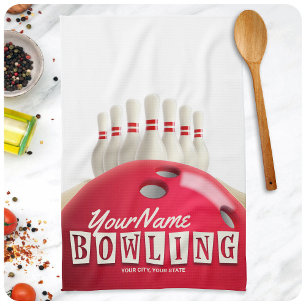 Personalisiert Bowling Ball Lanes Buttone Retro Le Geschirrtuch
