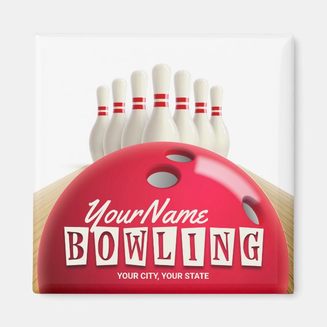 Personalisiert Bowling Ball Lanes Buttone Retro Le Magnet (Vorne)