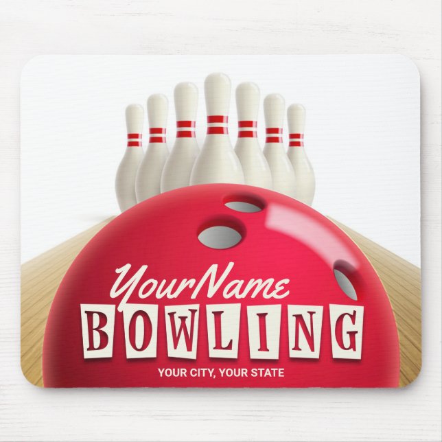 Personalisiert Bowling Ball Lanes Buttone Retro Le Mousepad (Vorne)