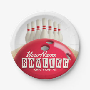 Personalisiert Bowling Ball Lanes Buttone Retro Le Pappteller